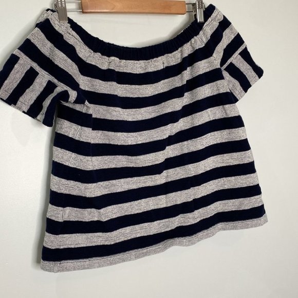 Madewell Women Gray Navy Off Shoulder Large Striped Cotton Ribbed Top Size Large - Picture 6 of 10